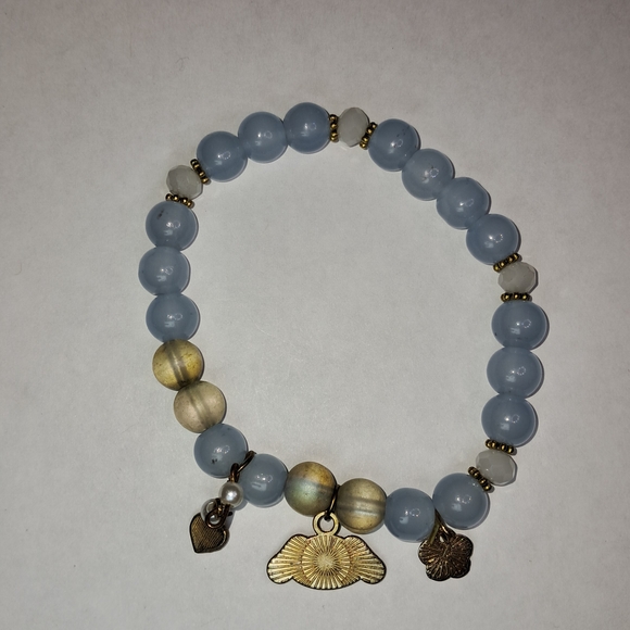 Artisan Made Blue Glass Beaded Bracelet w/ Charms - Picture 3 of 3
